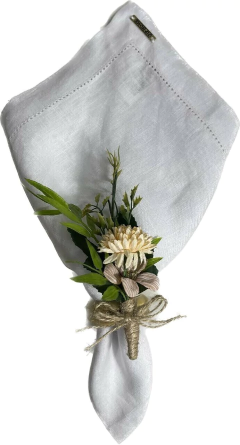 PORTA GUARDANAPO BUQUE CRISANTEMO CREME
