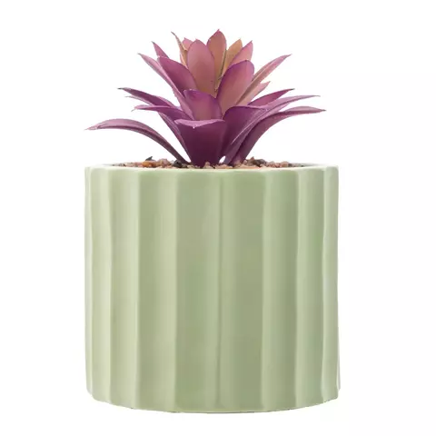 CACHEPOT DE CIMENTO C/SUCULENTA LINES VERDE CLARO 10CM X 17CM