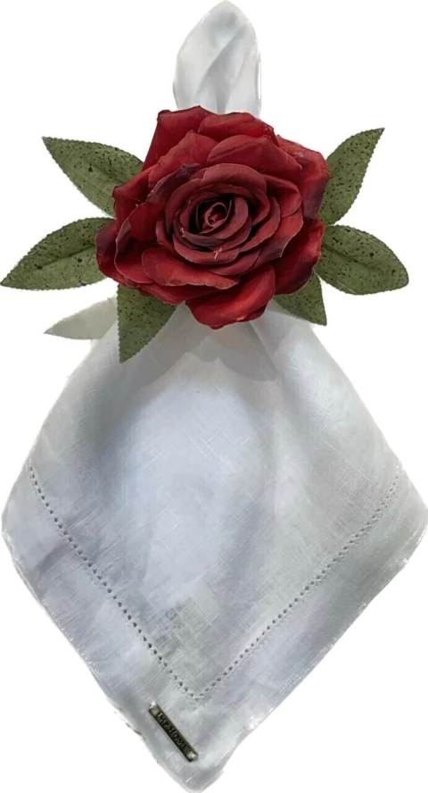 PORTA GUARDANAPO ROSA VERMELHA G COM FOLHA