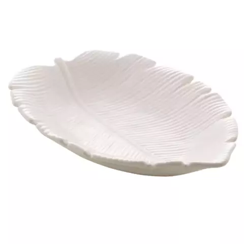 FOLHA DECORATIVA DE CERÂMICA BANANA LEAF BRANCA 23X16X4CM