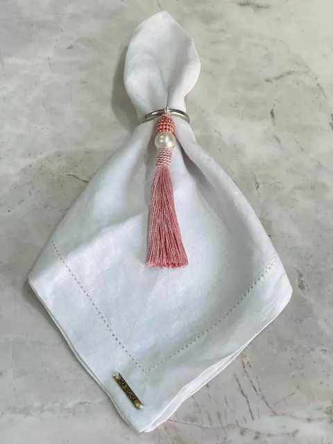 PORTA GUARDANAPO ROSA PEROLA CRAQUELADA E BRANCA COM TASSEL ROSA