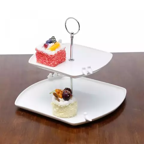 PRATO DUPLO PORCELANA PARA DOCES BIRDS BRANCO