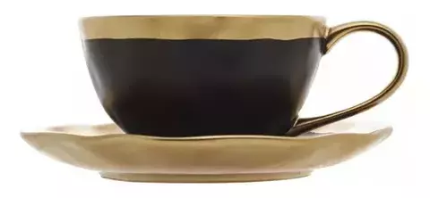 XICARA DE CHA DE PORCELANA PRETO E DOURADO DUBAI 200ML
