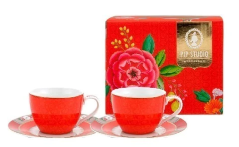 SET/2 XICARA DE CAFEZINHO VERMELHO BLUSHING BIRDS
