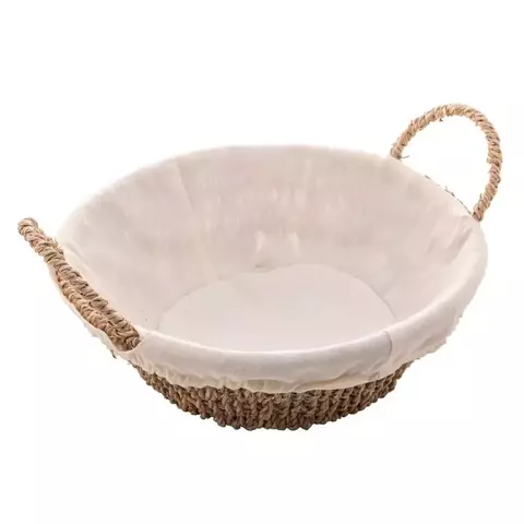 CESTA REDONDA DE SISAL C/FORRO EM TECIDO E ALCA 24,5CM X12CM