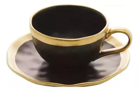 XICARA DE CAFE DE PORCELANA PRETO E DOURADO DUBAI 90ML