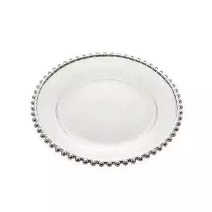 PRATO CRISTAL DE CHUMBO C/BORDA PRATEADA PEARL 28CM