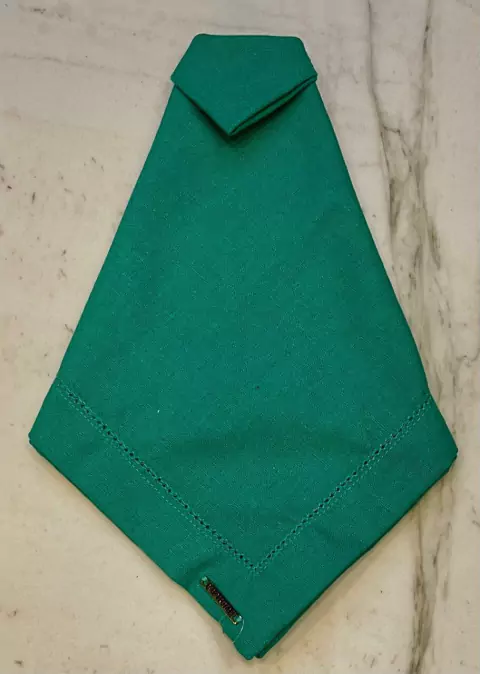 GUARDANAPO VERDE FOLHA LINHO MISTO COM AJOUR 50X50CM