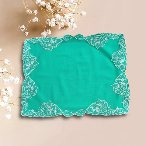 LUGAR AMERICANO 1 FACE VERDE BORDADO OFF LINHO MISTO 35X45CM