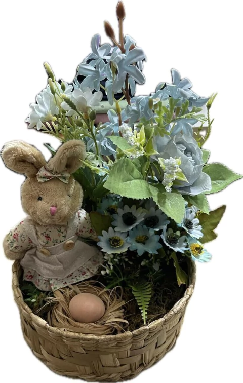 ARRANJO PASCOA REDONDO AZUL COELHO/NINHO