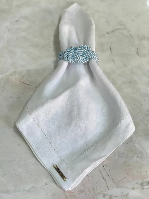 PORTA GUARDANAPO CORDAO SAO FRANCISCO AZUL CLARO COM PEDRA OFF WHITE