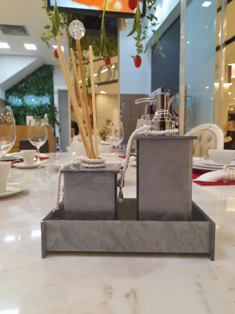 KIT BANHEIRO 3 PCS ELEGANCE DECOR CINZA PEROL ABS PINGENTE