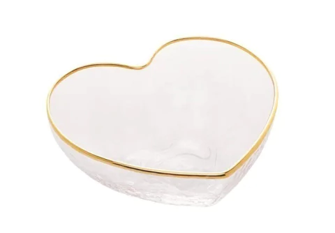BOWL VIDRO BOROSSILICATO C/BORDA DOURADA HEART 15X14X6CM
