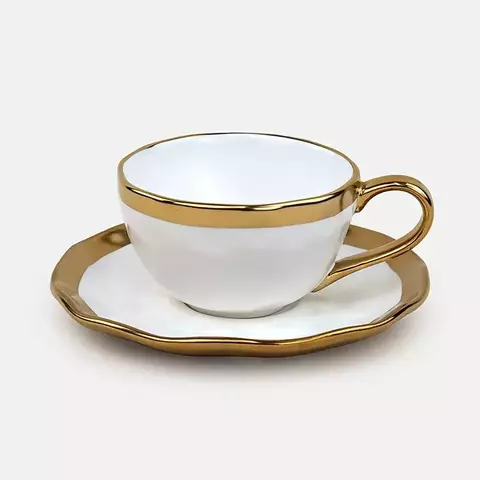XICARA DE CHA DE PORCELANA BRANCO E DOURADO DUBAI 200ML