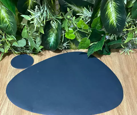 LUGAR AMERICANO DUPLA FACE IMPERMEAVEL AZUL/CARAMELO ORGANICO COURO ECOLOGICO 42CM C/PORTA COPOS