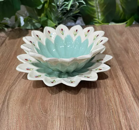 BOWL COM PRATINHO VERDE CIDA COM FLOR