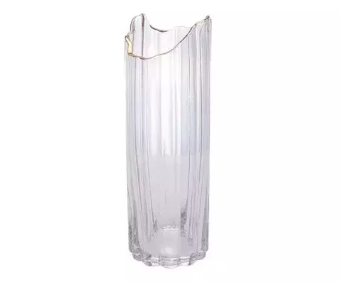 VASO DE VIDRO C/BORDA DOURADA 10CM X 30CM
