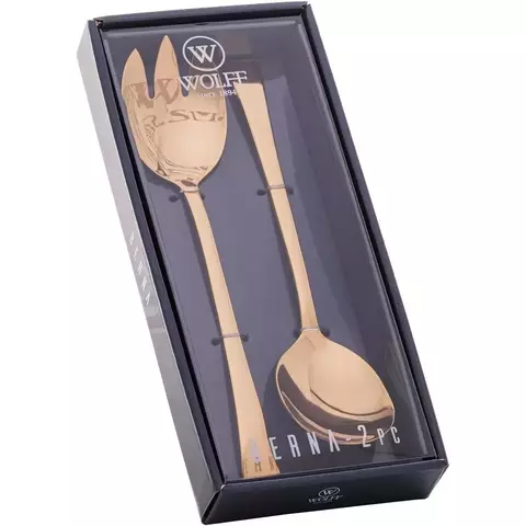 CONJUNTO 2PC COLHER E GARFO ACO INOX P/SALADA BERNA DOURADO
