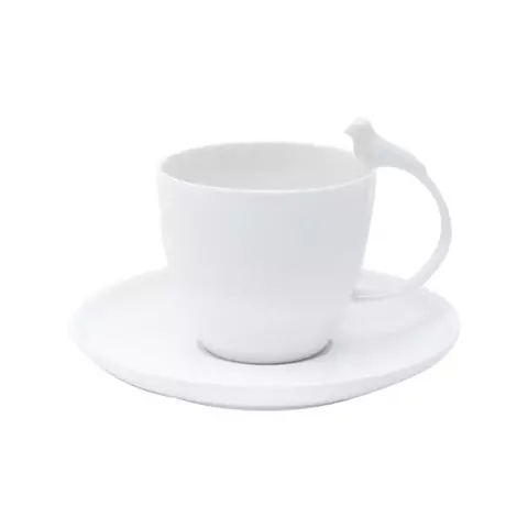 XICARA CHA PORCELANA COM PIRES BIRDS BRANCO 200ML