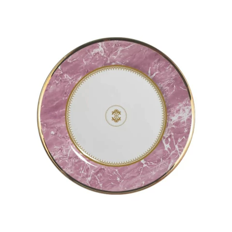 PRATO SOBREMESA MARBLE ROSA FILETE OURO 1O CLASSIFIC.