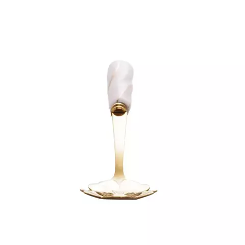 CONJUNTO 4 COLHERES ACO INOX P/CHA CABO CERAMICA FLOWERS DOURADO/BRANCO