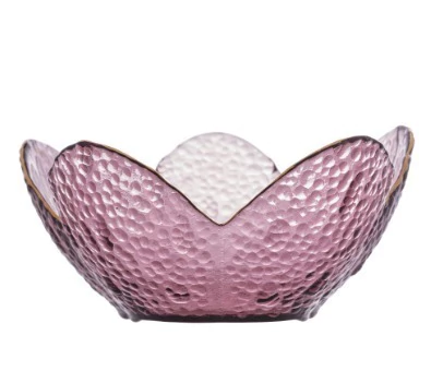 BOWL DE CRISTAL DE CHUMBO MARTELADO C/BORDA DOURADA TAJ FLOR