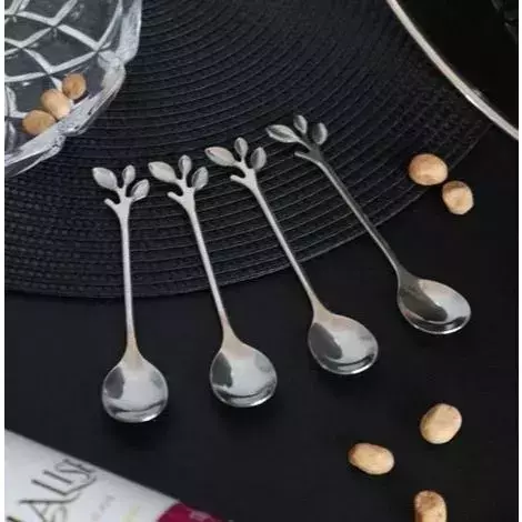 CONJUNTO 4 COLHERES ACO INOX P/CHA LEAVES PRATEADO