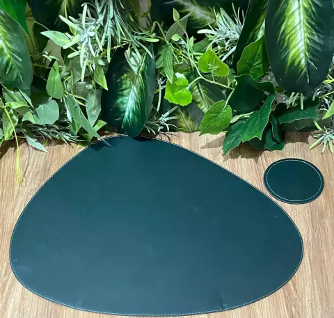 LUGAR AMERICANO DUPLA FACE IMPERMEAVEL ORGANICO VERDE MUSGO/AZ MARINHO COURO ECOLOGICO 46X38CM