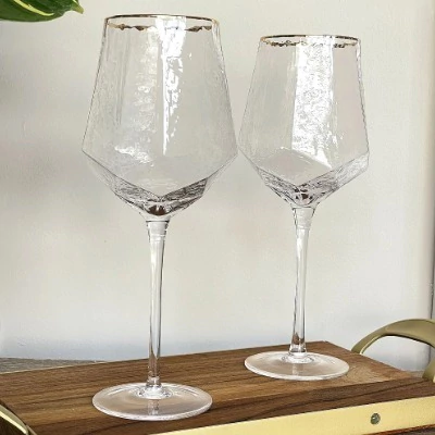 TACA DE CRISTAL P/VINHO BORDA DOURADA TAJ 600ML