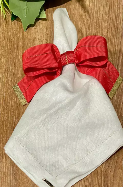 PORTA GUARDANAPO LACO FIO DOURADO VERMELHO 38MM