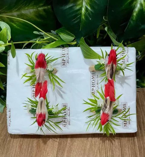 KIT 04 PORTA GUARDANAPO PASSAROS VERMELHO