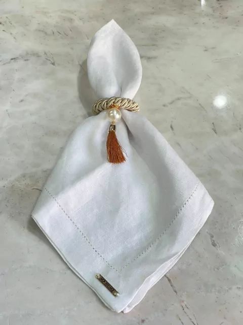 PORTA GUARDANAPO CORDAO SAO FRANCISCO AREIA PEROLA COM TASSEL CARAMELO