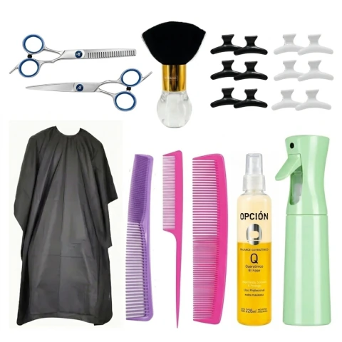 Kit Completo Corte X2 Tijeras + Capa + Broches+ Desenredante