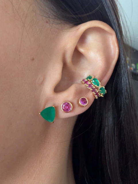 Kit Dois Brincos Zirconias A Pink - Banho Ouro 18K
