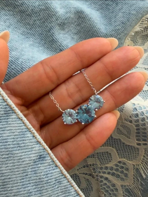 Colar Pingentes Redondos Zirconias Especiais Aquamarine