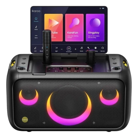 Caixa de Som Karaokê Joog X1 800W com Tela e 2 Microfones