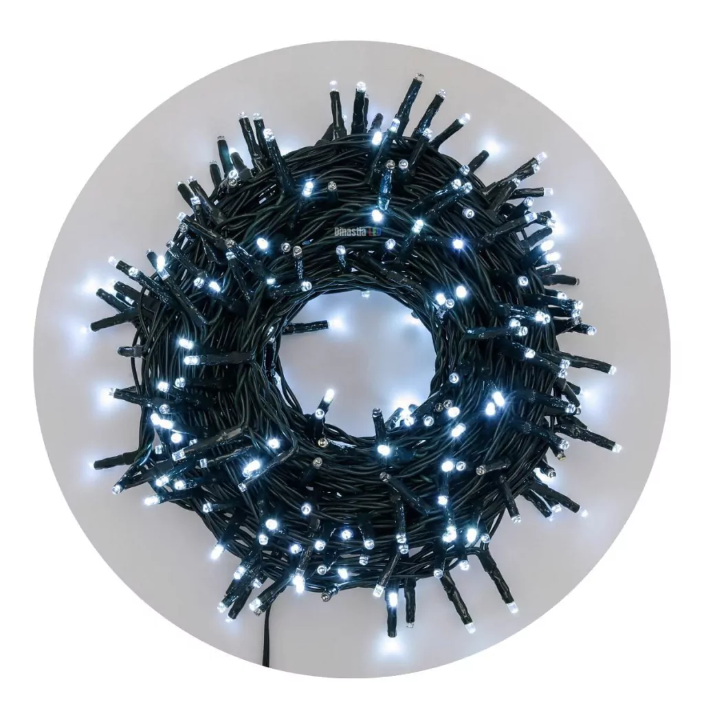 Cordão Led Branco Frio 30 Metros 300L EXTERNO Bivolt - Fio Verde 8 Funções