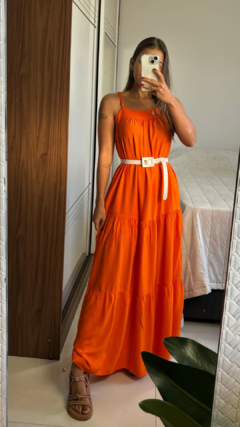 vestido Clarissa Solto com Babado Laranja
