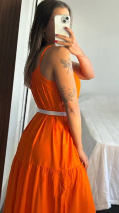 vestido Clarissa Solto com Babado Laranja - CLUBE AMMAN 