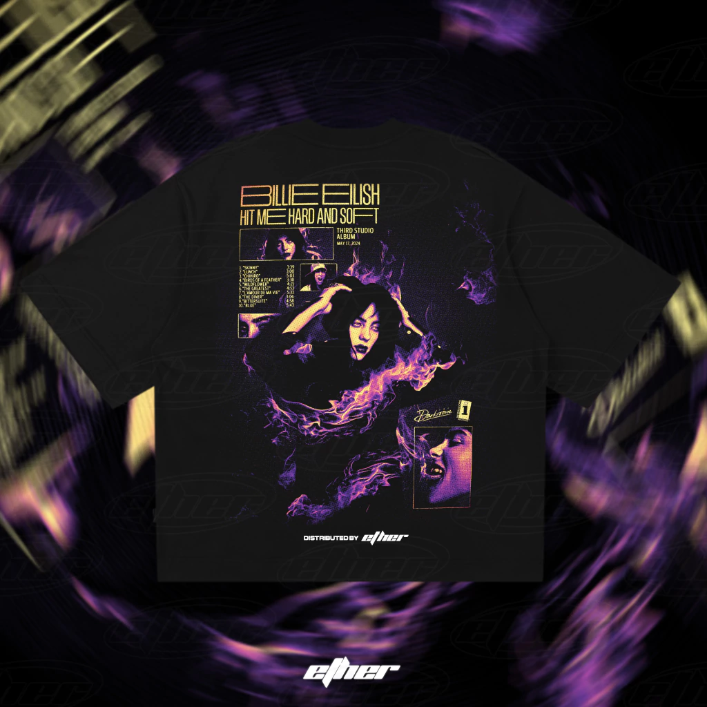 BILLIE EILISH "HIT ME HARD AND SOFT" OVERSIZE/BOXY TEE - BLACK