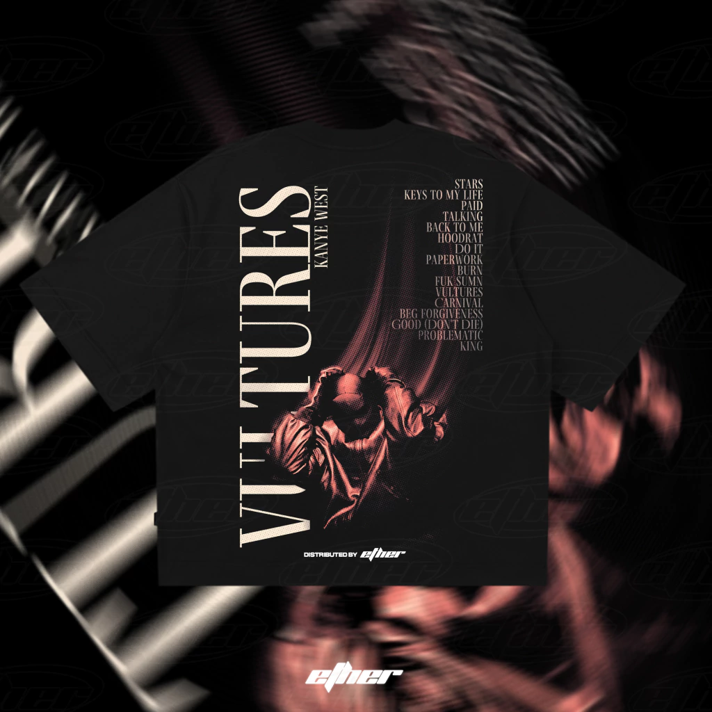 KANYE WEST "VULTURES" OVERSIZE/BOXY TEE - BLACK