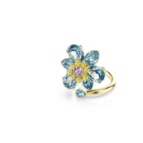 Anillo Abierto Idyllia Tallas Mixtas Flor Azul Baño Tono Oro