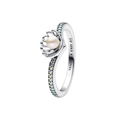 Anillo Perla Cultivada de Agua Dulce Tratada Concha Princesa Ariel de Disney