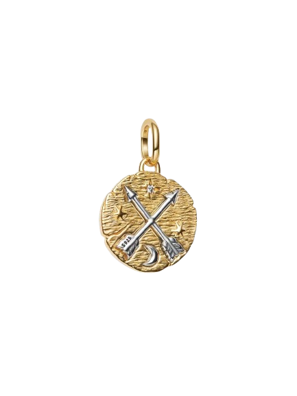 Charm Medallón Flechas Cruzadas Plata Esterlina con Recubrimiento en Oro de 14K