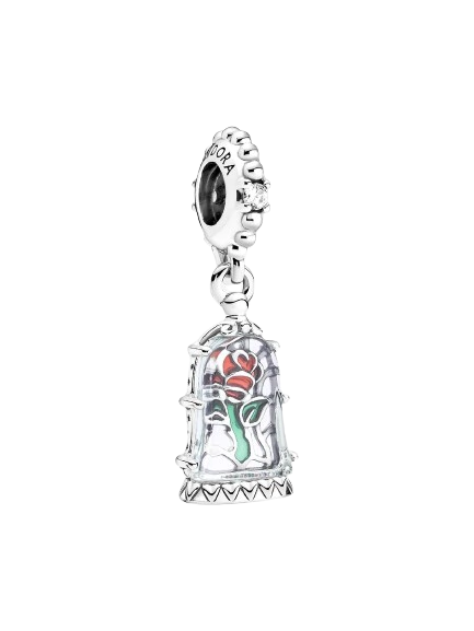 Charm Colgante Rosa Encantada de La Bella y La Bestia de Disney Plata Esterlina