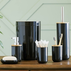 Set 6 Piezas Baño Jabonera Porta Cepillo Escobilla Y Cesto Bambú - tienda online