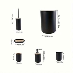 Set 6 Piezas Baño Jabonera Porta Cepillo Escobilla Y Cesto Bambú - comprar online