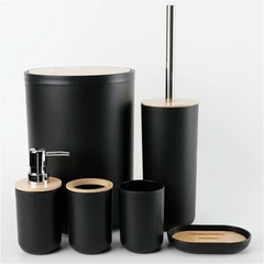 Set 6 Piezas Baño Jabonera Porta Cepillo Escobilla Y Cesto Bambú - comprar online