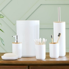 Set 6 Piezas Baño Jabonera Porta Cepillo Escobilla Y Cesto Bambú en internet