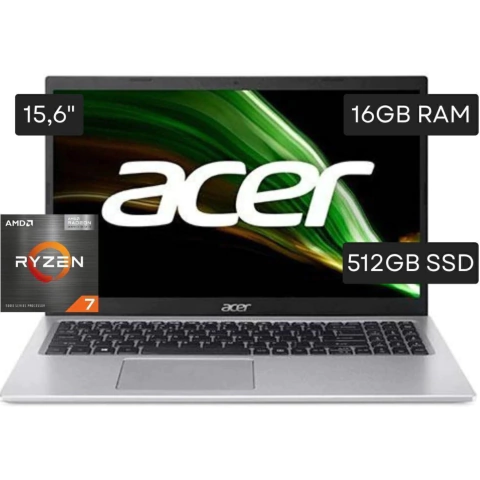 [OUTLET] Notebook Acer Aspire 3 15.6" AMD RYZEN 7 5700U 512GB SSD 16GB RAM win11 PURE SILVER